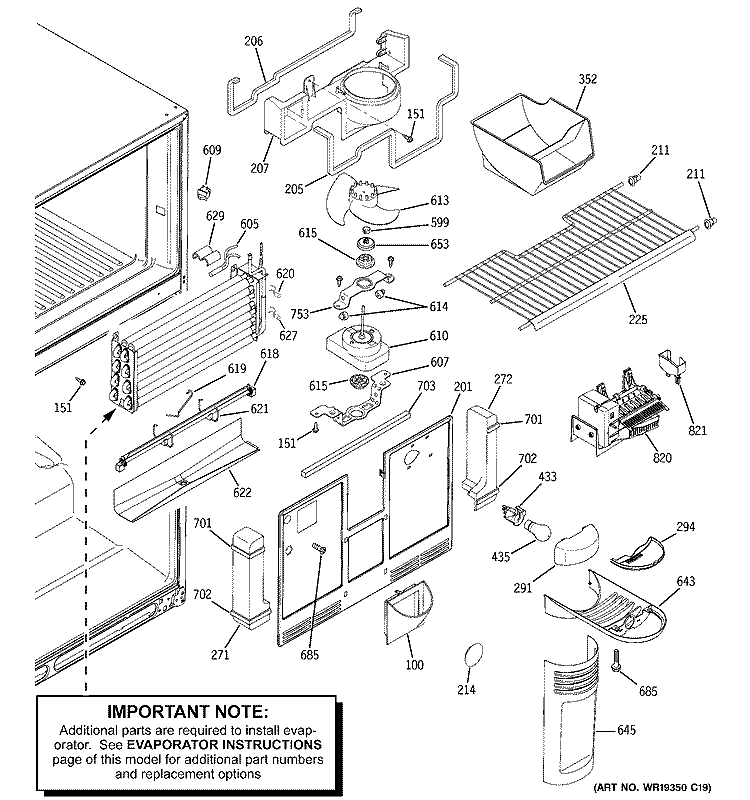 FREEZER SECTION Diagram and Parts List for GTS22KCPARCC  General Electric Refrigerator