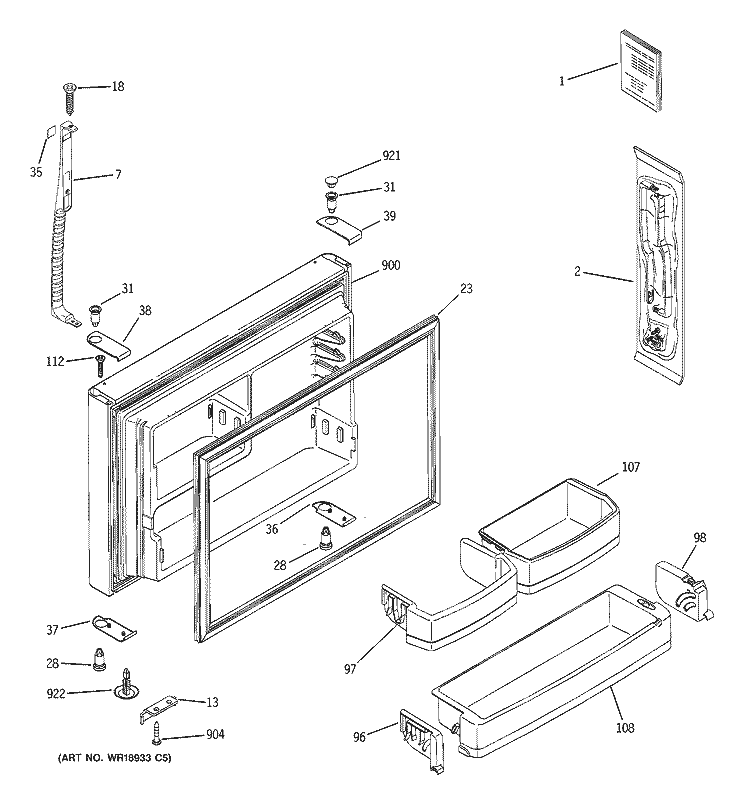 FREEZER DOOR Diagram and Parts List for GTS22QBNARBB  General Electric Refrigerator