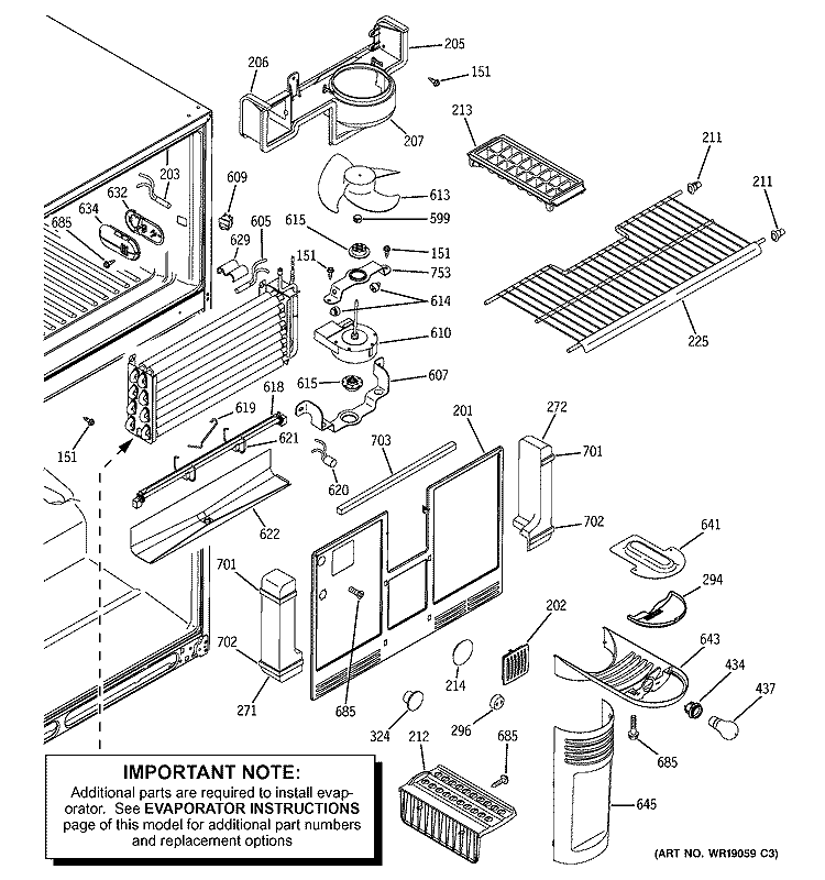 FREEZER SECTION Diagram and Parts List for GTS22QBNARBB  General Electric Refrigerator