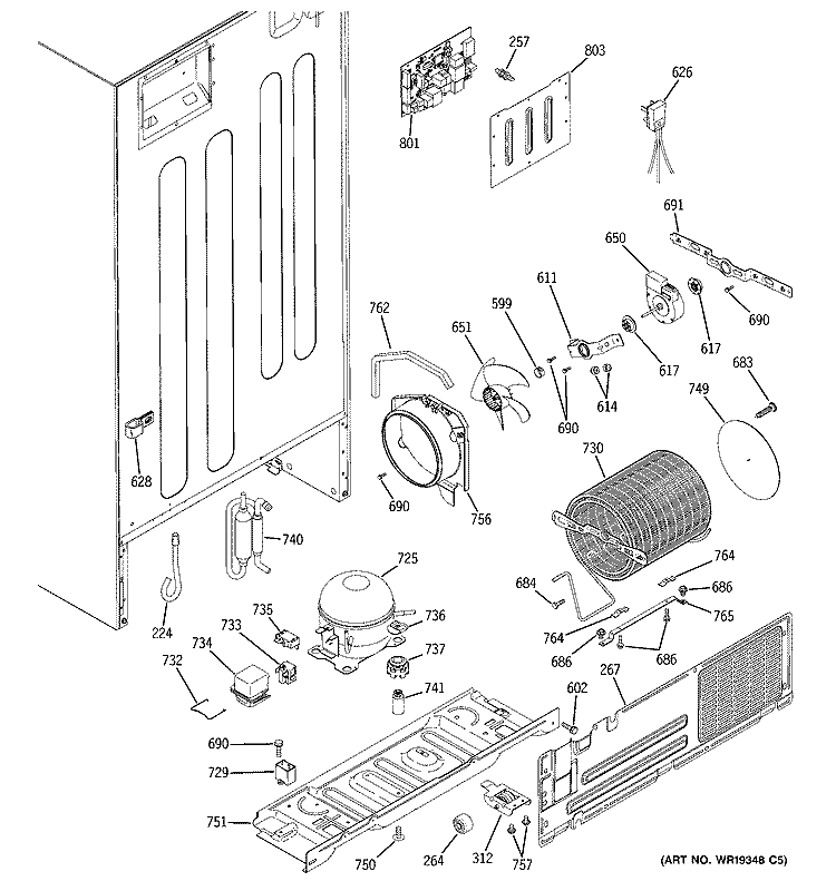 UNIT PARTS Diagram and Parts List for GTS22QBNARBB  General Electric Refrigerator