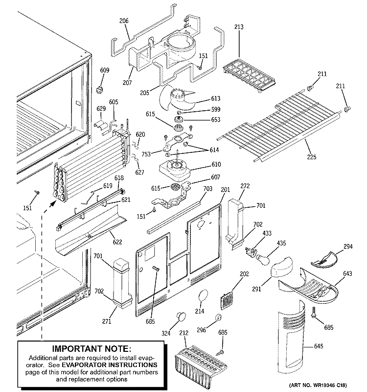 FREEZER SECTION Diagram and Parts List for GTS22QBPARBB  General Electric Refrigerator