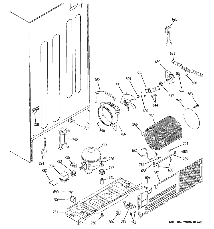 UNIT PARTS Diagram and Parts List for GTS22QBPARBB  General Electric Refrigerator