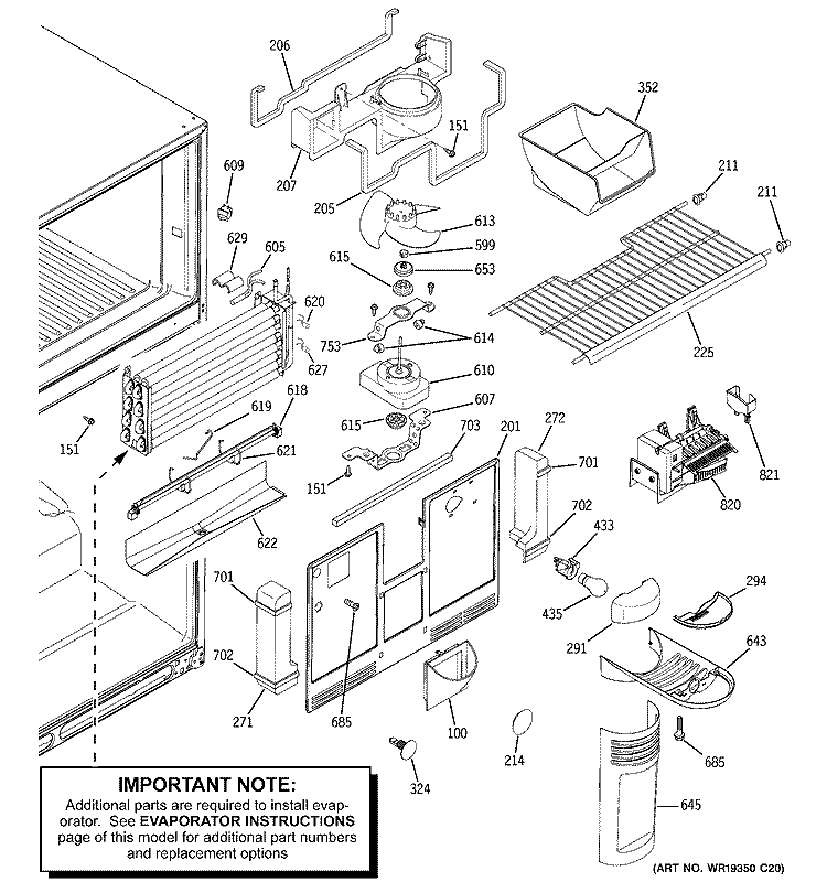 FREEZER SECTION Diagram and Parts List for GTS22WCPARBB  General Electric Refrigerator