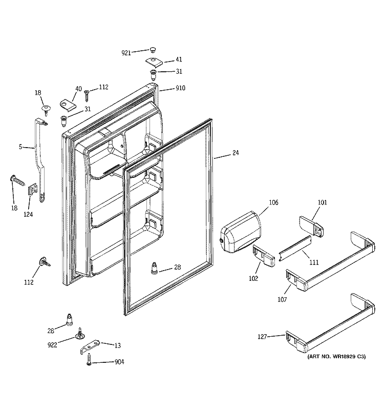 FRESH FOOD DOOR Diagram and Parts List for GTS22JBPARWW  General Electric Refrigerator