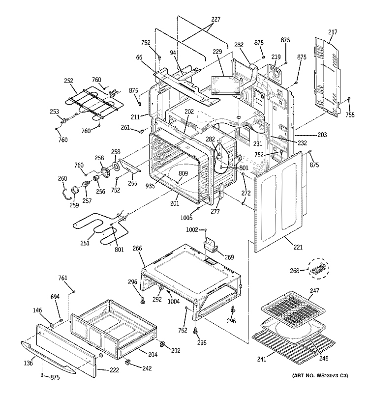 BODY PARTS Diagram and Parts List for JB905SH4SS  General Electric Range
