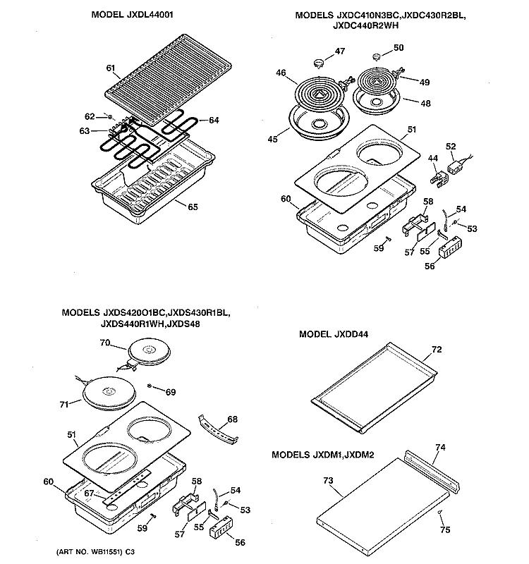 ACCESSORY MODULES Diagram and Parts List for JP389BJ1BB  General Electric Cooktop