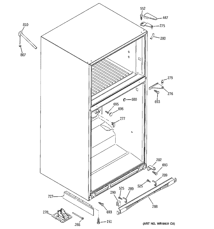 CASE PARTS Diagram and Parts List for PTS22LHSARBB  General Electric Refrigerator