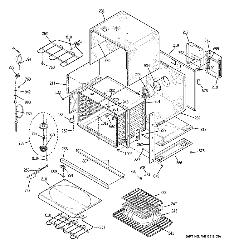 BODY PARTS Diagram and Parts List for JCT915SF2SS  General Electric Wall Oven