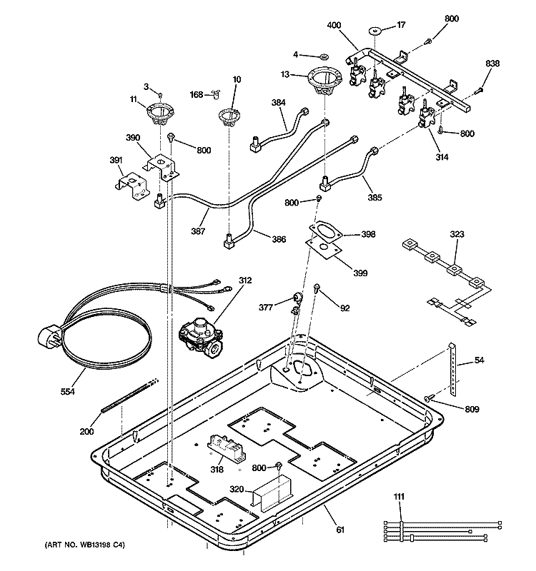 GAS & BURNER PARTS Diagram and Parts List for JGP337SEJ2SS  General Electric Cooktop