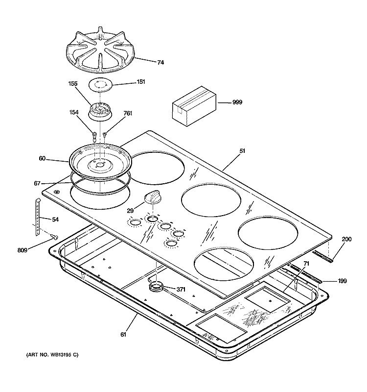 CONTROL PANEL & COOKTOP Diagram and Parts List for JGP637CEJ1CC  General Electric Cooktop