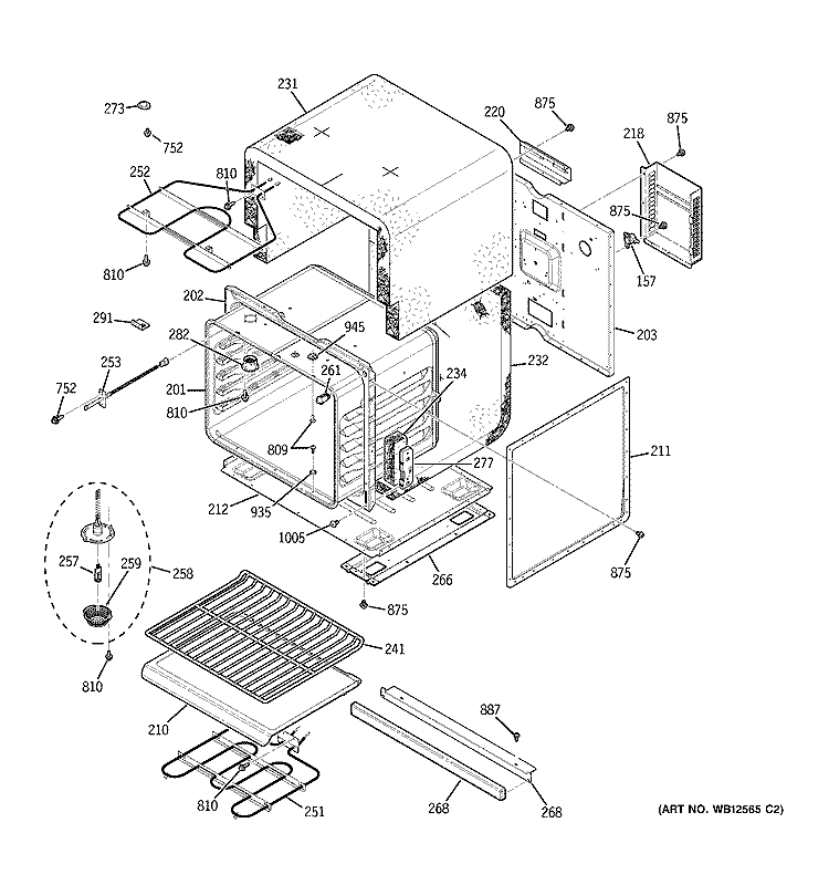 LOWER BODY Diagram and Parts List for JK955BF2BB  General Electric Wall Oven
