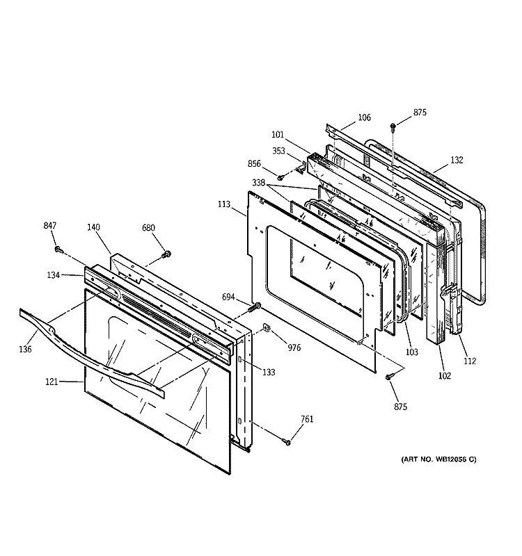 DOOR Diagram and Parts List for JS966CD2CC  General Electric Range