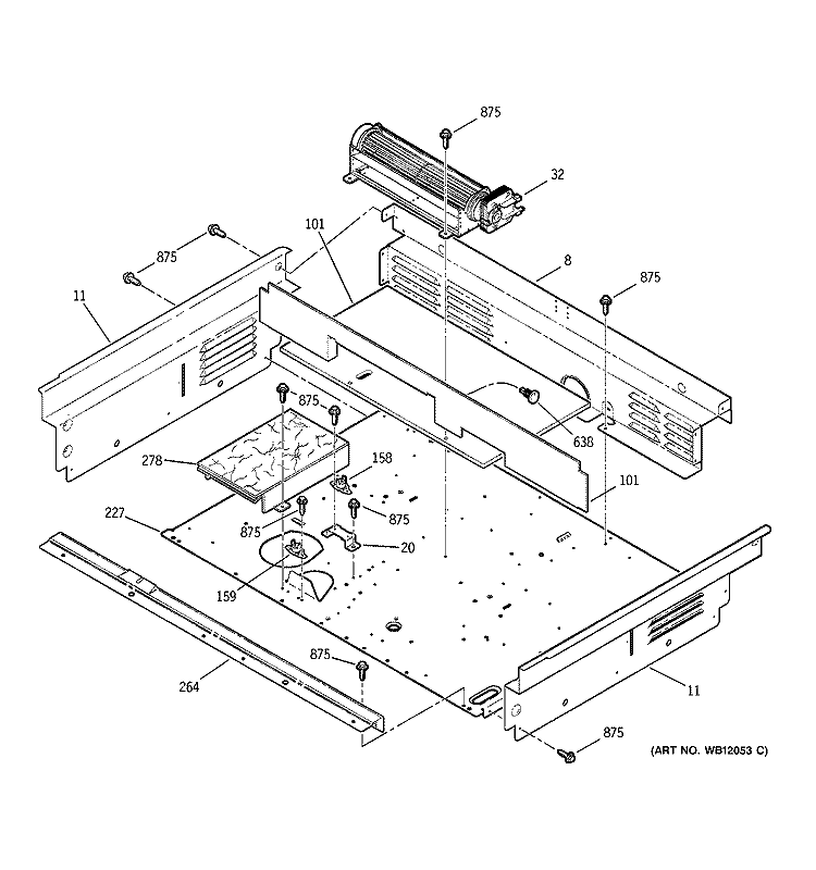 COOLING FAN Diagram and Parts List for JS966SD2SS  General Electric Range