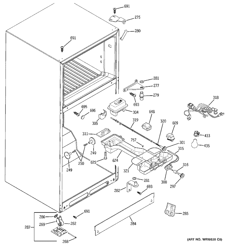 FRESH FOOD SECTION Diagram and Parts List for GTS18YBRDRWW  General Electric Refrigerator