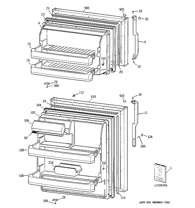 DOORS Diagram and Parts List for GTG16HBSKRWW  General Electric Refrigerator