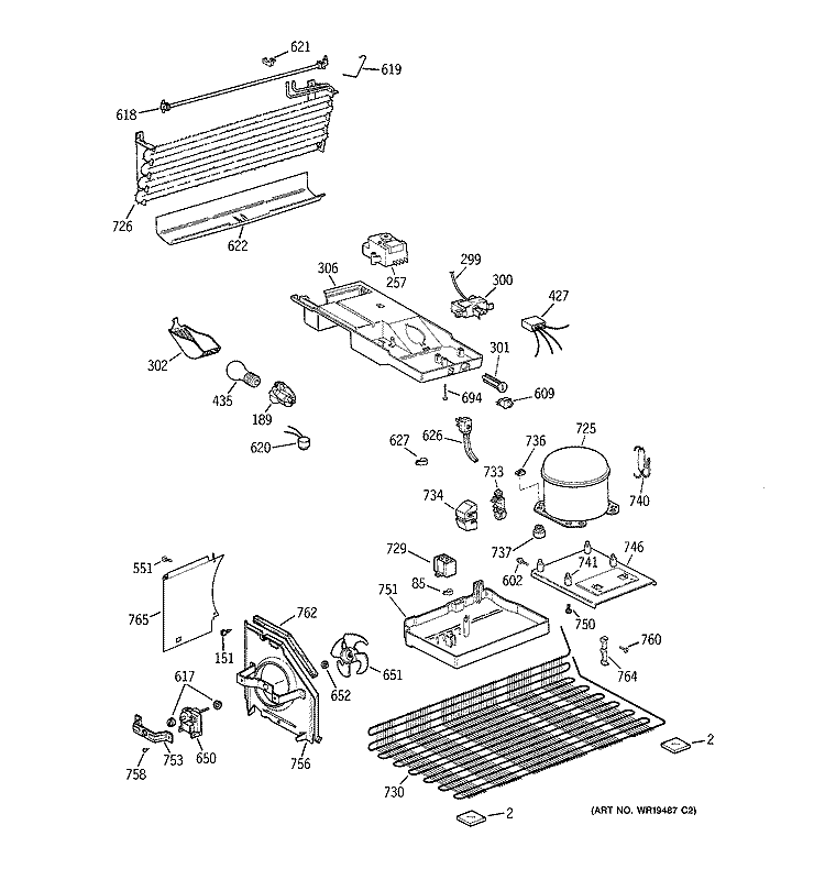 UNIT PARTS Diagram and Parts List for GTG16HBSKRWW  General Electric Refrigerator