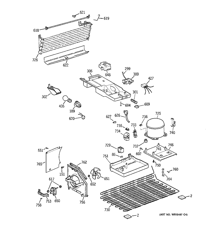 UNIT PARTS Diagram and Parts List for GTG17HBSKRWW  General Electric Refrigerator