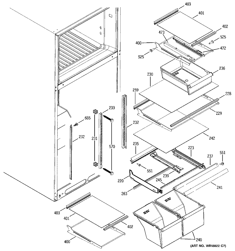 FRESH FOOD SHELVES Diagram and Parts List for GTS18IBRFRBB  General Electric Refrigerator