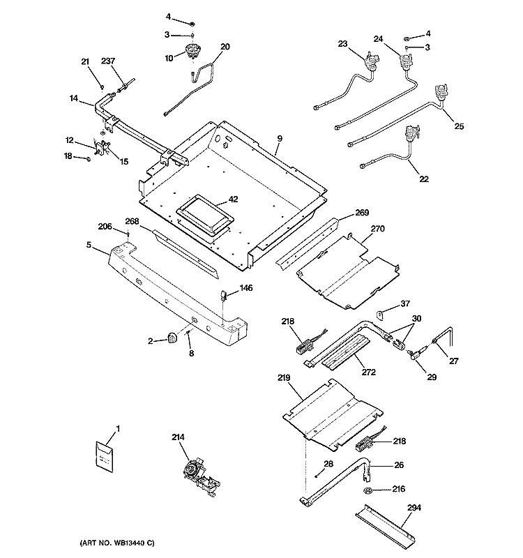 GAS & BURNER PARTS Diagram and Parts List for JGBP88BEK1BB  General Electric Range