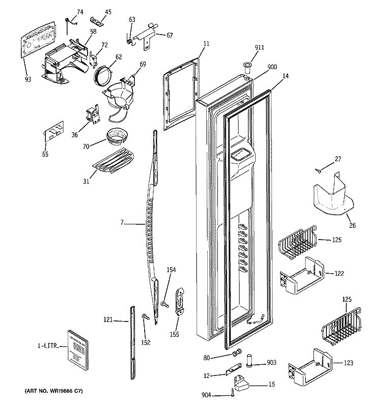 FREEZER DOOR Diagram and Parts List for PCF25PGSABB  General Electric Refrigerator