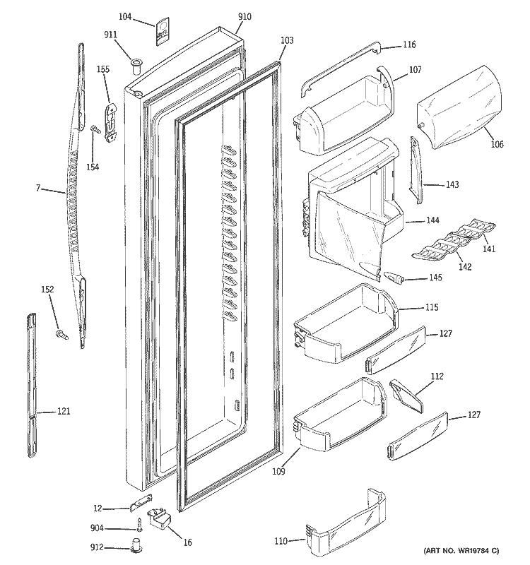 FRESH FOOD DOOR Diagram and Parts List for PCF25PGSABB  General Electric Refrigerator