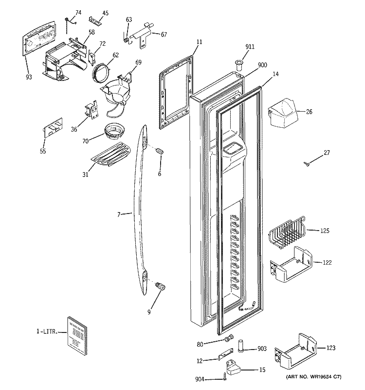FREEZER DOOR Diagram and Parts List for PSC25PSSASS  General Electric Refrigerator