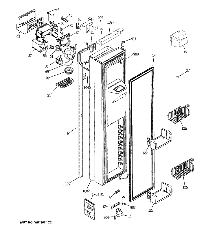 FREEZER DOOR Diagram and Parts List for PSH25MSSASV  General Electric Refrigerator