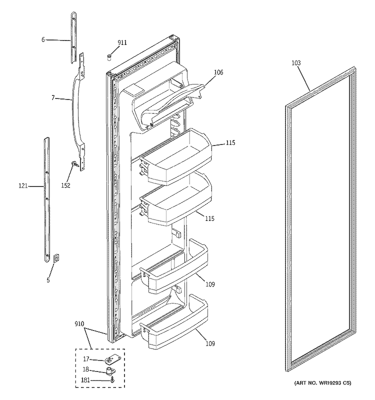 FRESH FOOD DOOR Diagram and Parts List for GSL25IGRBBS  General Electric Refrigerator