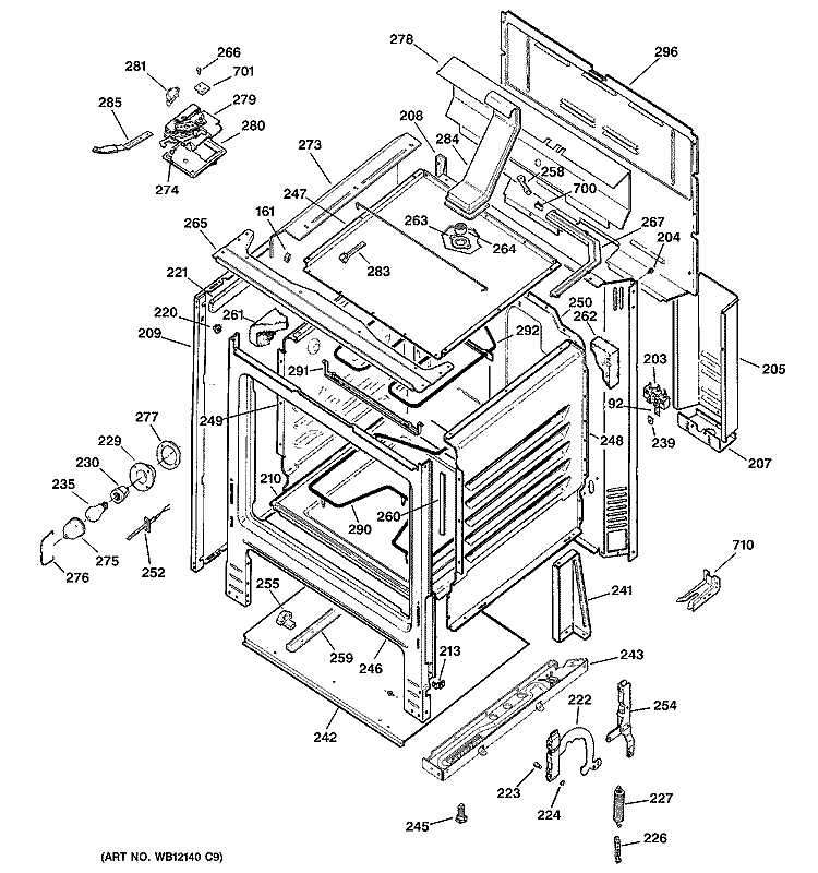 BODY PARTS Diagram and Parts List for RB787WH2WW  Hotpoint Range