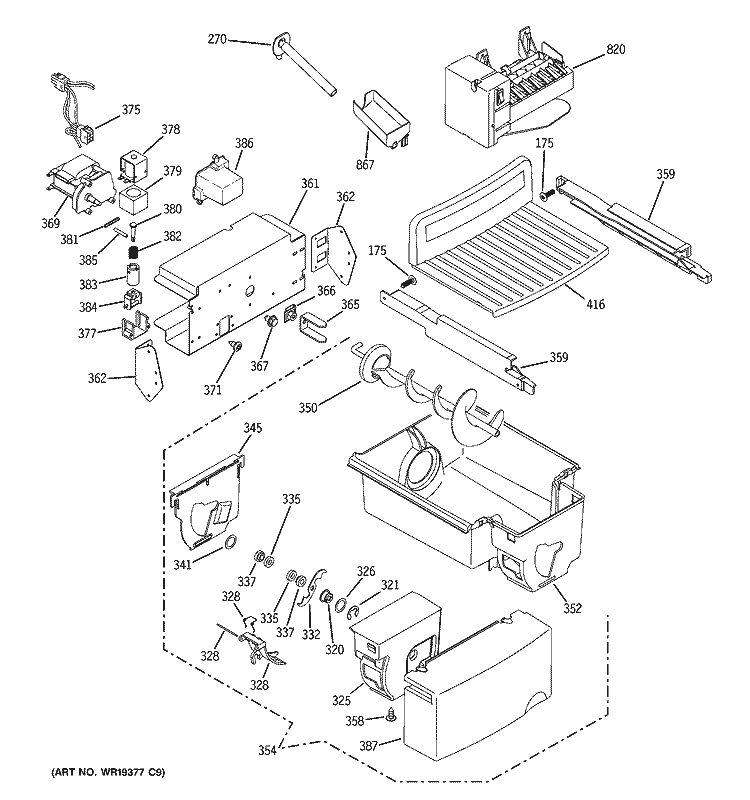 ICE MAKER & DISPENSER Diagram and Parts List for GCG21YESAFNS  General Electric Refrigerator