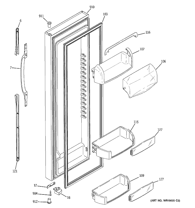 FRESH FOOD DOOR Diagram and Parts List for GSF25XGRDCC  General Electric Refrigerator