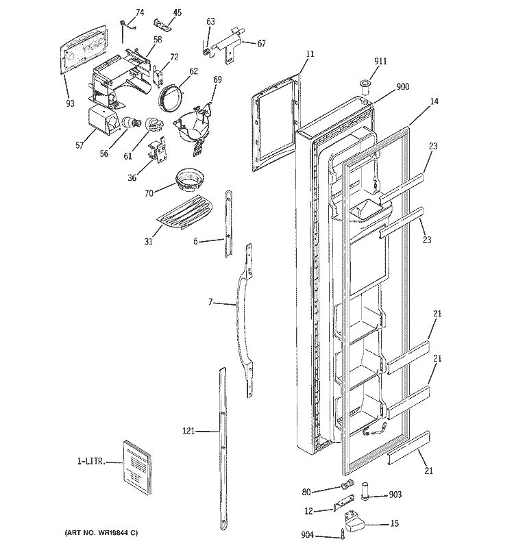 FREEZER DOOR Diagram and Parts List for GSS23VGSAWW  General Electric Refrigerator
