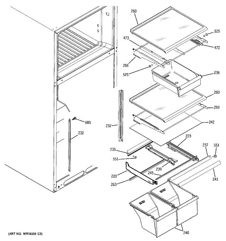 FRESH FOOD SHELVES Diagram and Parts List for DTS18ICSERBB  General Electric Refrigerator