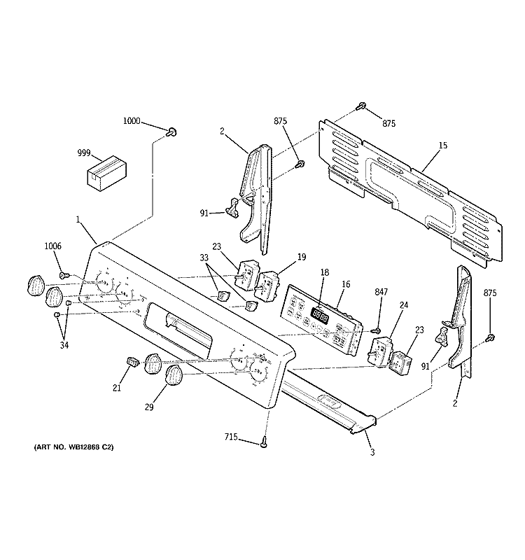CONTROL PANEL Diagram and Parts List for JB710BH3BB  General Electric Range