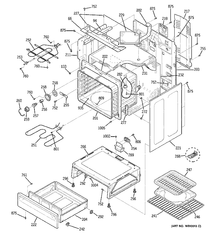 BODY PARTS Diagram and Parts List for JB710BH3BB  General Electric Range