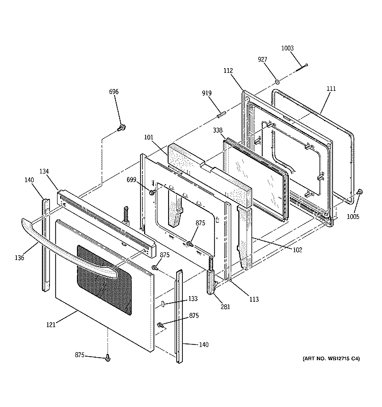 DOOR Diagram and Parts List for JB710SH3SS  General Electric Range