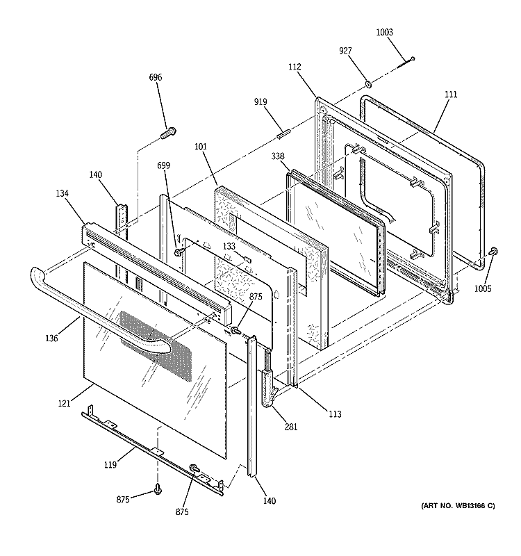 DOOR Diagram and Parts List for JBP24EH2BB  General Electric Range