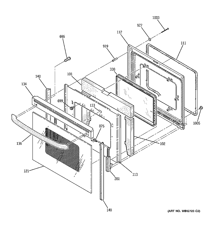 DOOR Diagram and Parts List for JBP78SH3SS  General Electric Range