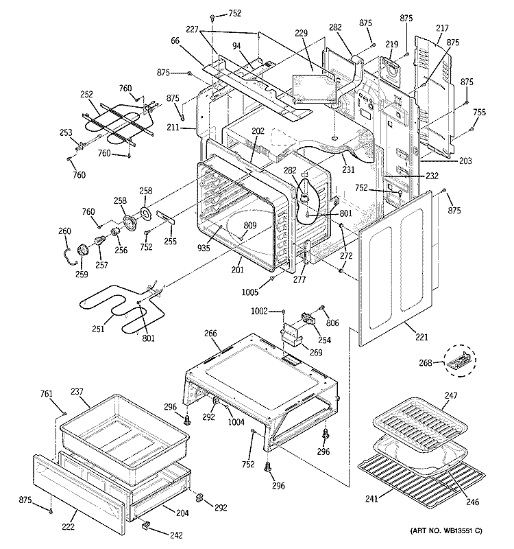 BODY PARTS Diagram and Parts List for EER3000H02TW  General Electric Range