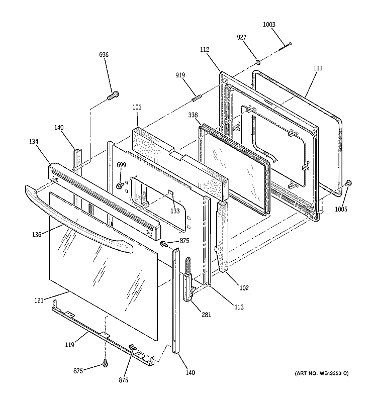 DOOR Diagram and Parts List for JB600WH4WW  General Electric Range