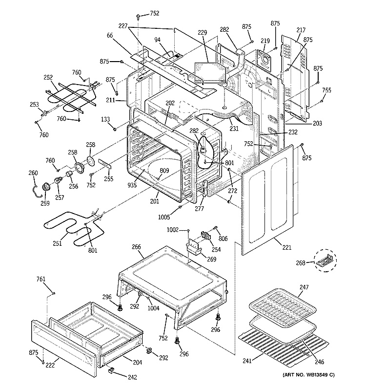 BODY PARTS Diagram and Parts List for JBP78DH3BB  General Electric Range