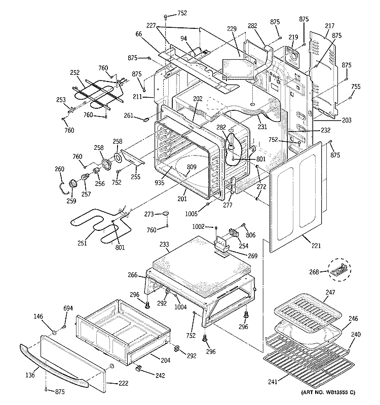 BODY PARTS Diagram and Parts List for JBP99SH3SS  General Electric Range