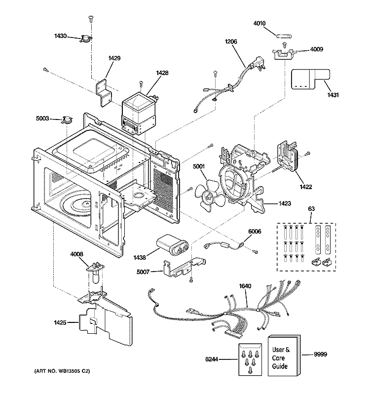 INTERIOR PARTS Diagram and Parts List for JE740WK01  General Electric Microwave