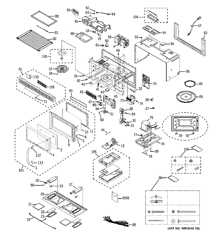 MICROWAVE Diagram and Parts List for JVM1660SH02  General Electric Microwave