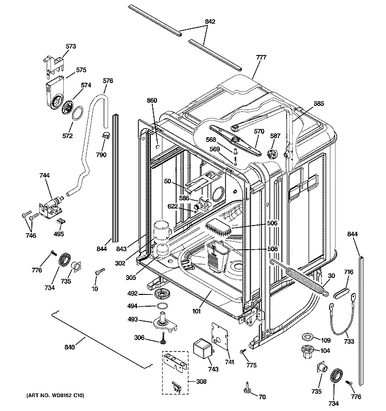 BODY PARTS Diagram and Parts List for PDW8211J10WW  General Electric Dishwasher