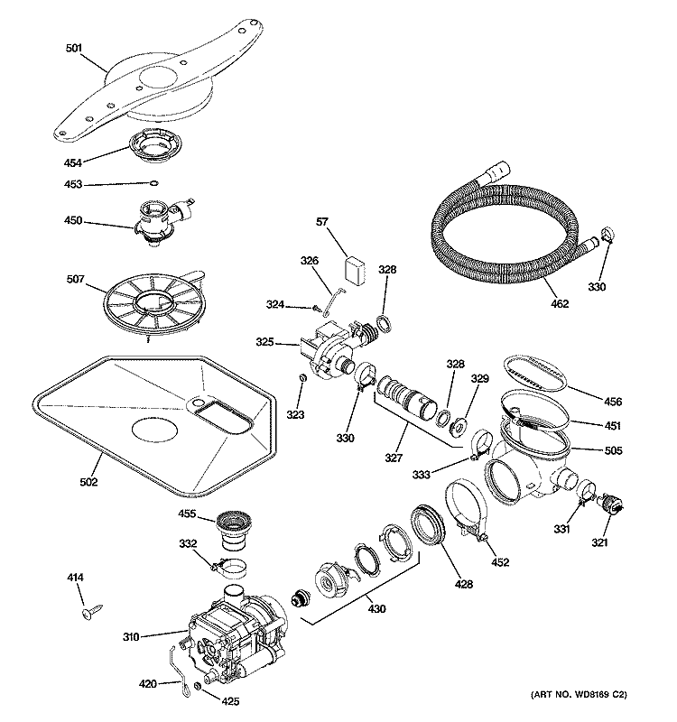 MOTOR - PUMP MECHANISM Diagram and Parts List for PDW8211J10WW  General Electric Dishwasher