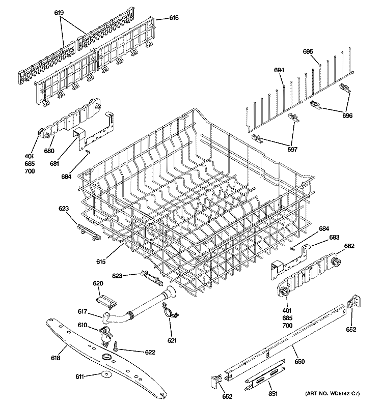 UPPER RACK ASSEMBLY Diagram and Parts List for PDW8680J10SS  General Electric Dishwasher