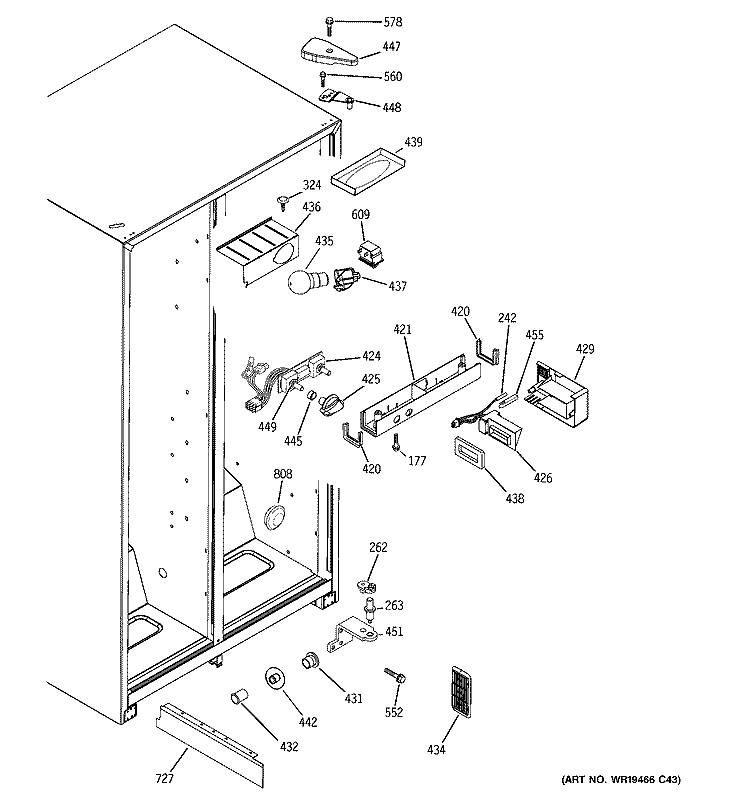 FRESH FOOD SECTION Diagram and Parts List for GSG20IBSAFBB  General Electric Refrigerator