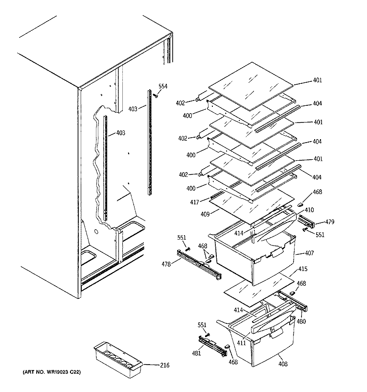 FRESH FOOD SHELVES Diagram and Parts List for GSG20IESAFWW  General Electric Refrigerator