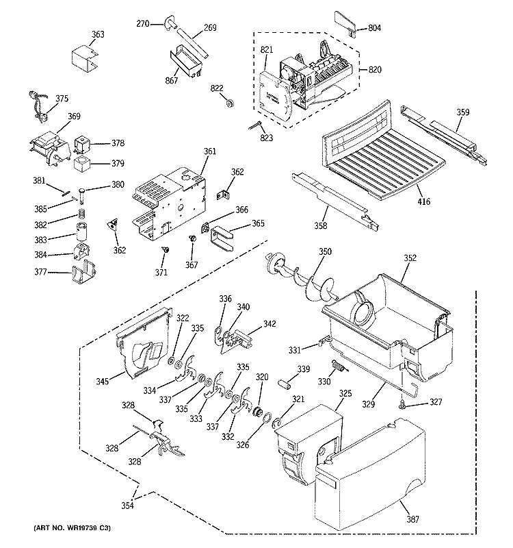ICE MAKER & DISPENSER Diagram and Parts List for GSG22KESAFWW  General Electric Refrigerator